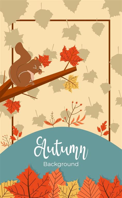 Autumn background flat design with eating squirrel 13760654 Vector Art ...