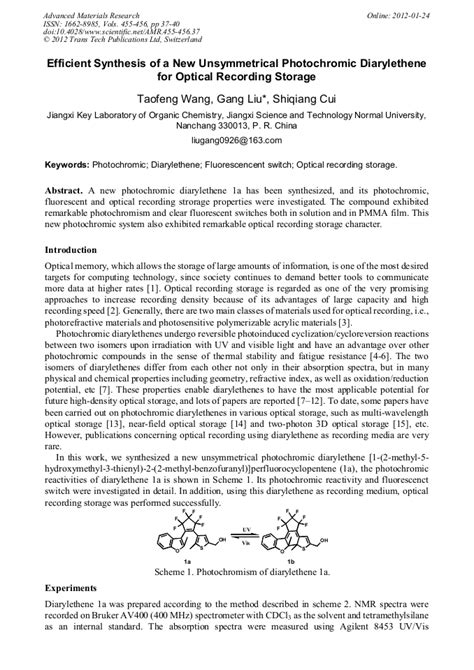 Efficient Synthesis Of A New Unsymmetrical Photochromic Diarylethene