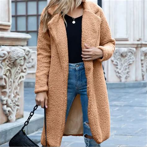 Frauen Warme Teddyb R Mantel Damen Pelz Jacke Mittellange Roll Kragen