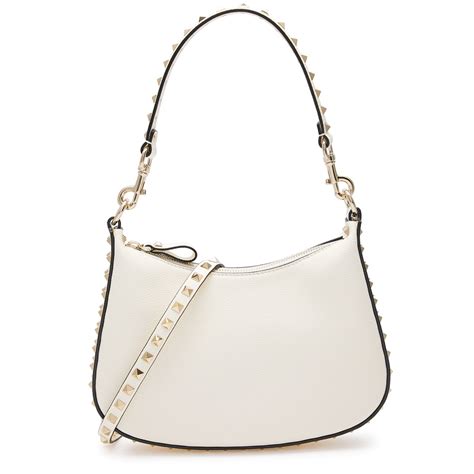 Valentino Garavani Rockstud Small Leather Hobo Bag White Editorialist