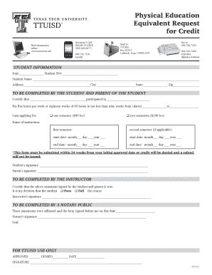 Fillable Online Depts Ttu Pe Equivalent Request For Credit Form Depts