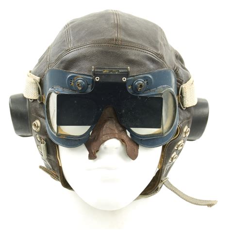 Original British WWII RAF Fighter Pilot Type C Leather Flying Helmet with Mk VII Goggles ...