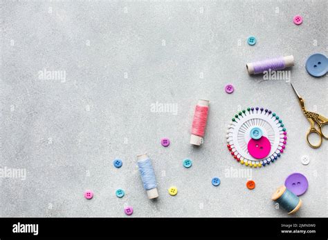 Arrangement Colourful Sewing Threads Buttons Stock Photo Alamy