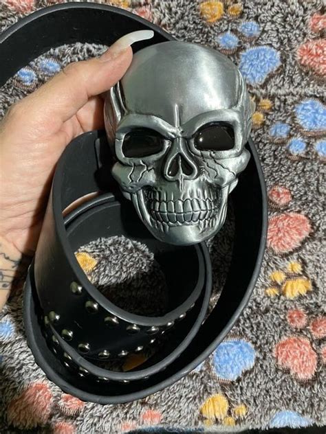 Skulls Skull Buckle Pu Leather Belt Grailed