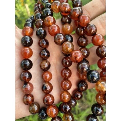 Tasbih Gelang Batu Akik Yaman Hitam Mm Suluh Merah Biji