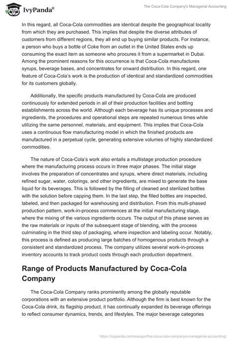 The Coca Cola Company S Managerial Accounting 1985 Words Assessment