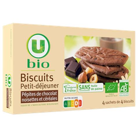 Biscuits petit déjeuner pépites chocolat et noisettes BIO U 200 g