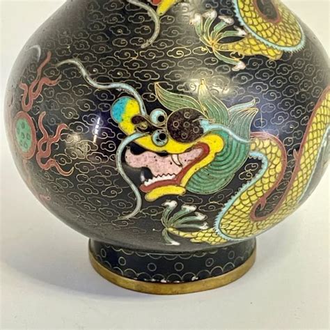 Beau Vase Chinois Ancien Emaille Cloisonne Dragons Eme Siecle