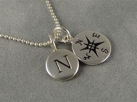 Custom Silver Compass Initial Necklace Personalized Necklace Etsy