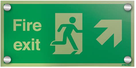 Xtra Glo Fire Exit Running Man Arrow Upandright Sign Seton