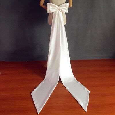 White Ivory Big Bow Back Bridal Long Satin Ribbon Detachable For