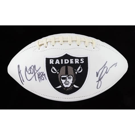 Amari Cooper Michael Crabtree Signed Raiders Logo Football JSA COA