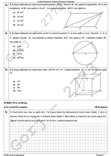 Evaluare Națională 2024 Subiectele la Matematică a doua probă de