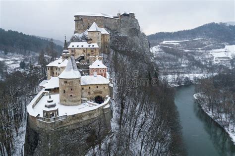 Aerial View of Orava Castle in Winter, Slovakia Stock Image - Image of blue, medieval: 168383617