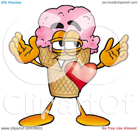 Clipart Picture Of An Ice Cream Cone Mascot Cartoon Character With His