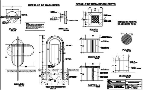 Planos De Basureros En Dwg Autocad Equipamiento De Parques Paseos Y