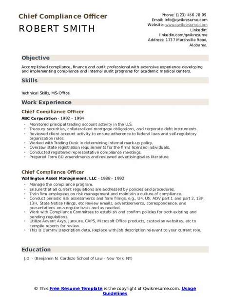 10 Chief Compliance Officer Resume Samples And Templates For 2025