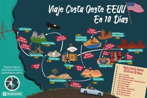 Viaje Costa Oeste EEUU Ruta de 10 días itinerario y mapa