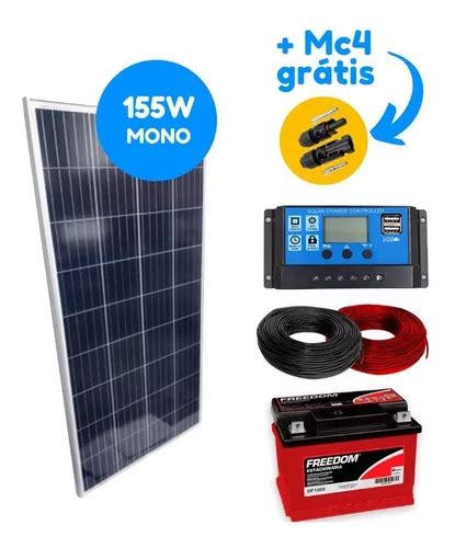 Kit Placa Solar W Controlador A Lcd Bateria Ah Cabos Mebuscar