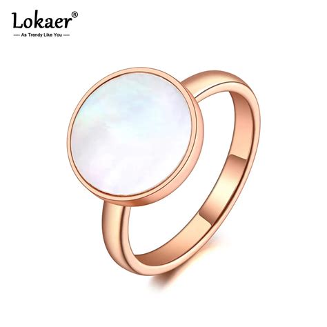 Lokaer Trendy Titanium Stainless Steel White Shell Party Ring Original