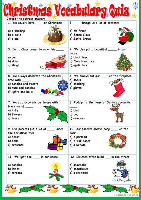 Christmas Vocabulary Quiz General Vo English Esl Worksheets Pdf Doc