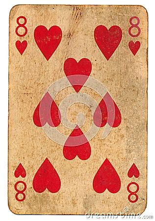 Old Playing Card Eight Of Hearts Isolated On White Stock Photo Image