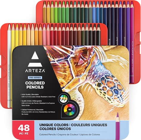 Arteza Lápices de colores de calidad profesional estuche de 48