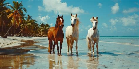 Premium Photo | Wild Horses Galloping Along a Tropical Beach