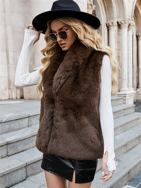 Waterfall Collar Fuzzy Vest Coat SHEIN UK