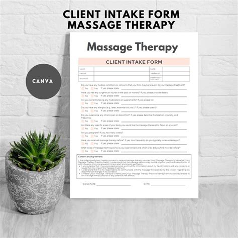 Client Intake Form Massage Therapy Intake Form Esthetician Massage