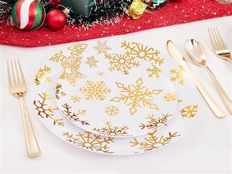 Amazon WDF 50 Pieces Plastic Christmas Plates White And Gold