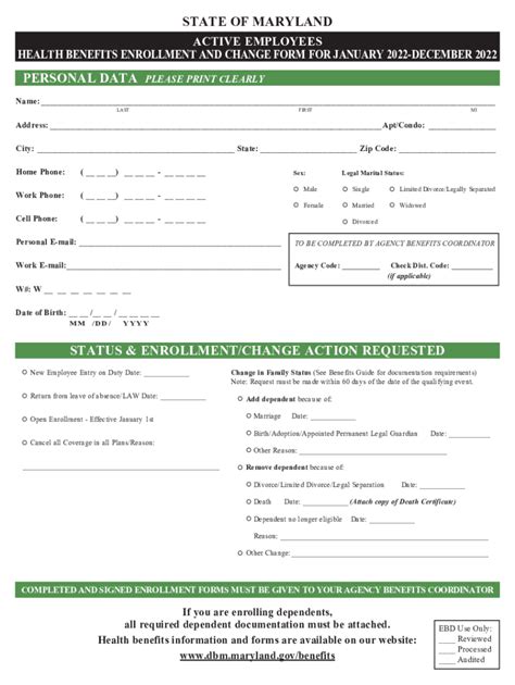 Fillable Online Dbm Maryland CY22 Active Enrollment Form CY22 Active