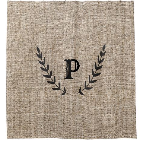 Rustic Farmhouse Burlap And Black Botanical Laurel Shower Curtain Zazzle