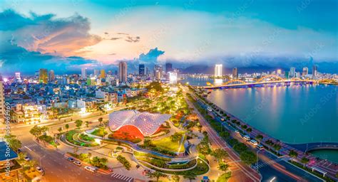 Aerial View Of Da Nang Apec Sculpture Park At Sunset Which Is A New