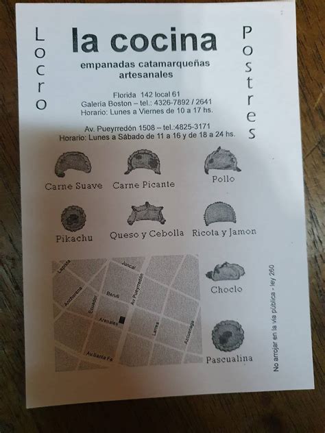 Menu at La Cocina restaurant, Buenos Aires, Av. Pueyrredón 1508