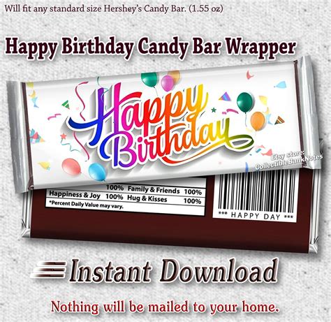 Birthday Candy Bar Wrappers Birthday Labels Birthday Ts Happy Birthday Hershey Candy Bars