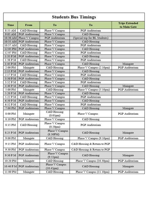 Bus Schedule | PDF