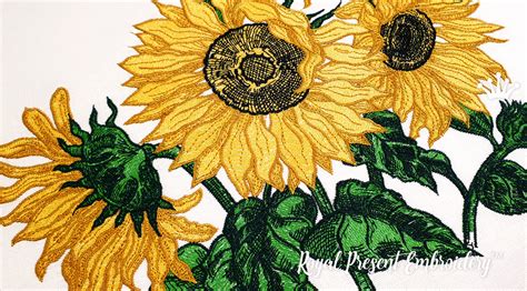 Mega Sunflowers Machine Embroidery Design Sizes Royal Present