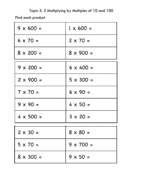 Multiplying With Multiples Of And Worksheet