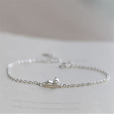 Sterling Silver Cat Bracelet For Womens Girls Dainty Memorable Jewelry