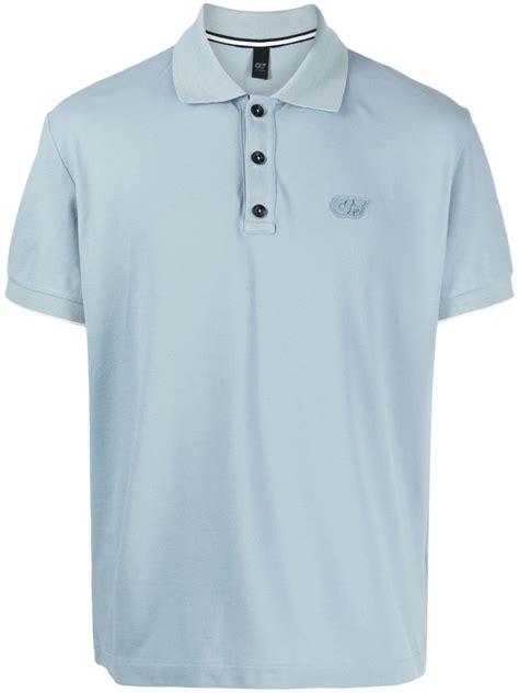 Alpha Tauri Logo Appliqué Piqué Polo Shirt Blue Editorialist
