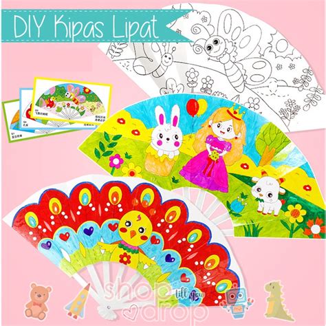 Jual Mainan Diy Mewarnai Kipas Lipat Mainan Edukasi Diy Coloring Fan