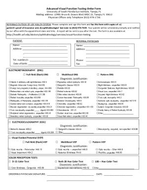 Fillable Online Health Usf Advanced Visual Function Testing Order Form