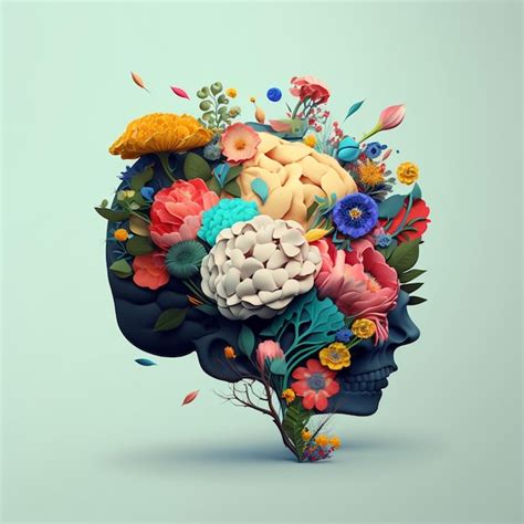 Cerebro con flores una ilustración del concepto de mente creativa