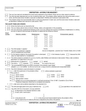 Fillable Online JV 665 DispositionJuvenile Delinquency Fillable