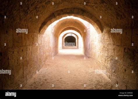 Tunnels And Cells Beneath Amphitheatre In The Roman Ruin Of El Jem