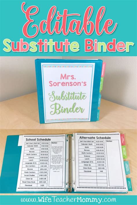 Editable Substitute Binder Sub Binder Wife Teacher Mommy