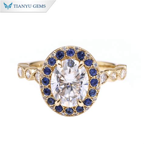 Tianyu Gems Moissanite Sapphire Ring 14k Oval Cut Engagement Ring