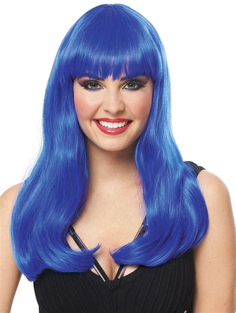 Womens Deluxe Long Blue Costume Wig Navy Blue Deluxe Womens Wig