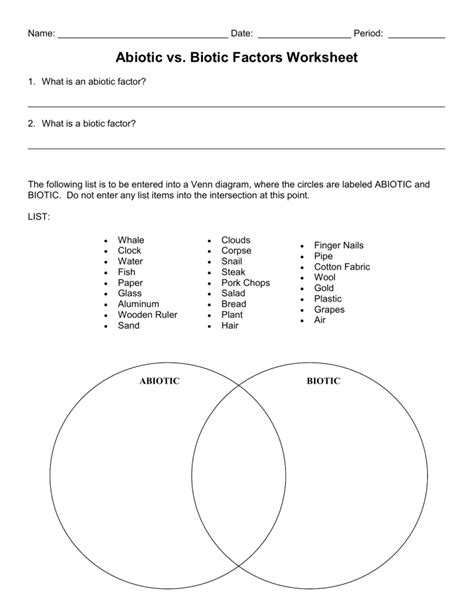 Abiotic Vs Biotic Factors Worksheet 4 2 1